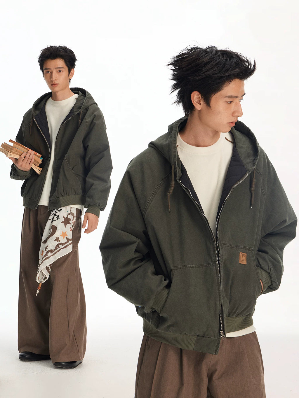 Mr. Jiangnan NewJNXS Washed Hooded Workwear Leather Jacket