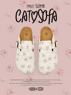 Cat & Sofa Small Floral Birkenstock Half Slippers