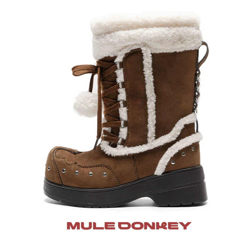 Donkey Velvet Mid Calf Cotton Martin Boots