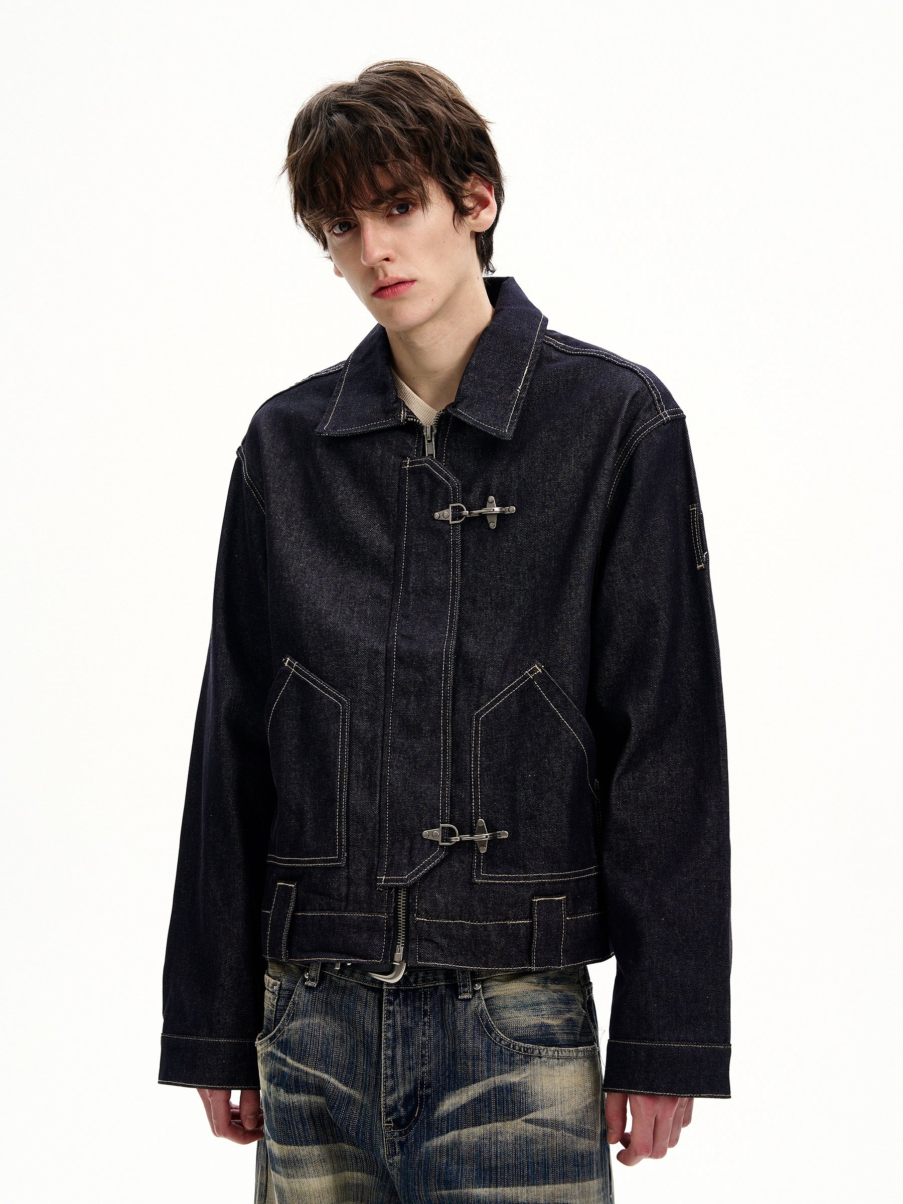 MaxDstr Metal Buckle Denim Jacket