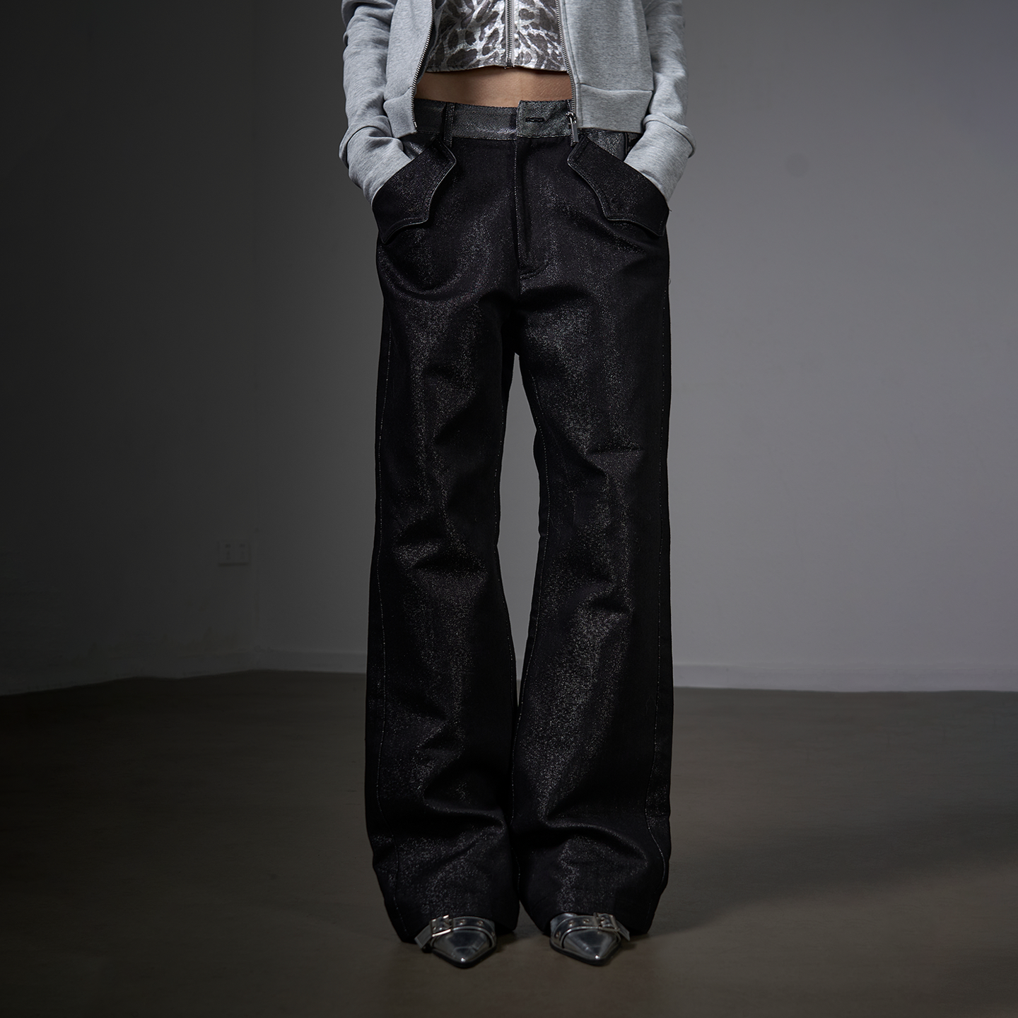 noEmosen RUDEBART Skull Silver Thread Puree Straight Jeans