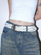 Darkblue Store Retro White Rivet Gem Inlaid Belt