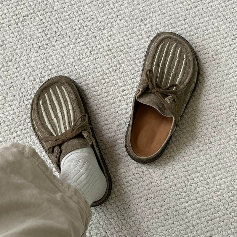 INTAO Cowhide Lace Up Birkenstock Half Slippers