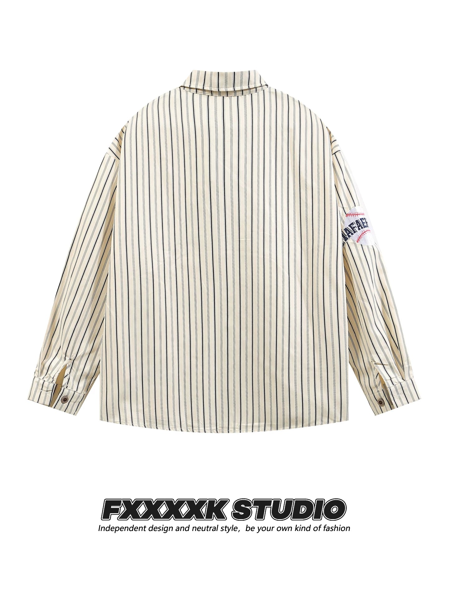 FXK Original Striped Letter Embroidered Lapel Shirt
