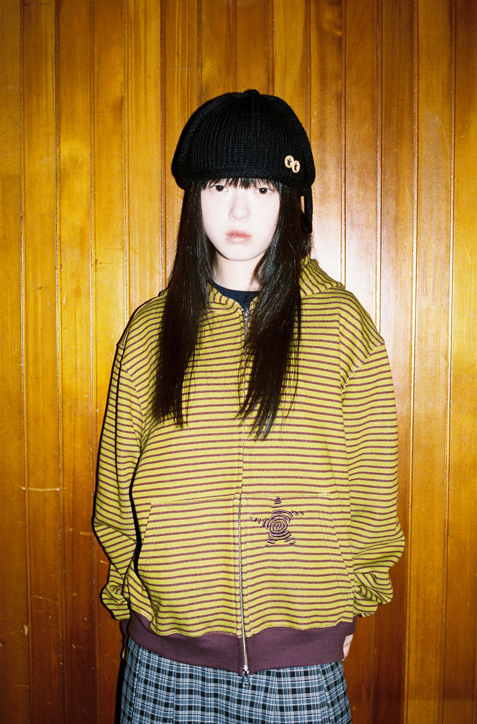 I4P STUDIO Webhouse Retro Star Striped Velvet Hooded Sweatshirt