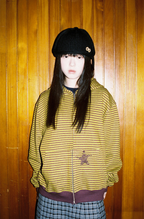 I4P STUDIO Webhouse Retro Star Striped Velvet Hooded Sweatshirt