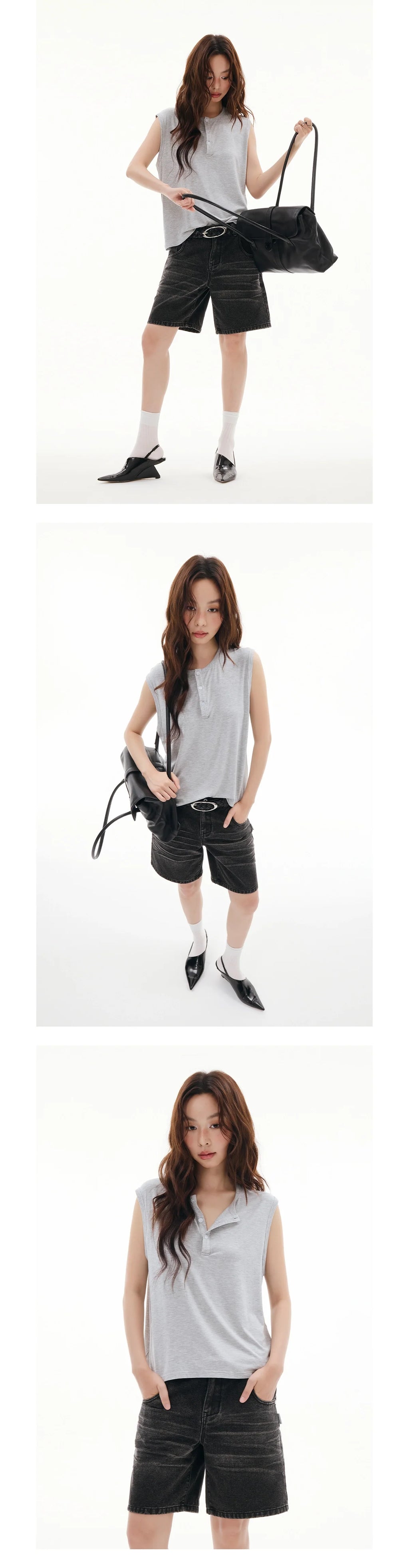 FUNKYFUN Versatile Henry Neck Loose Sleeveless Vest