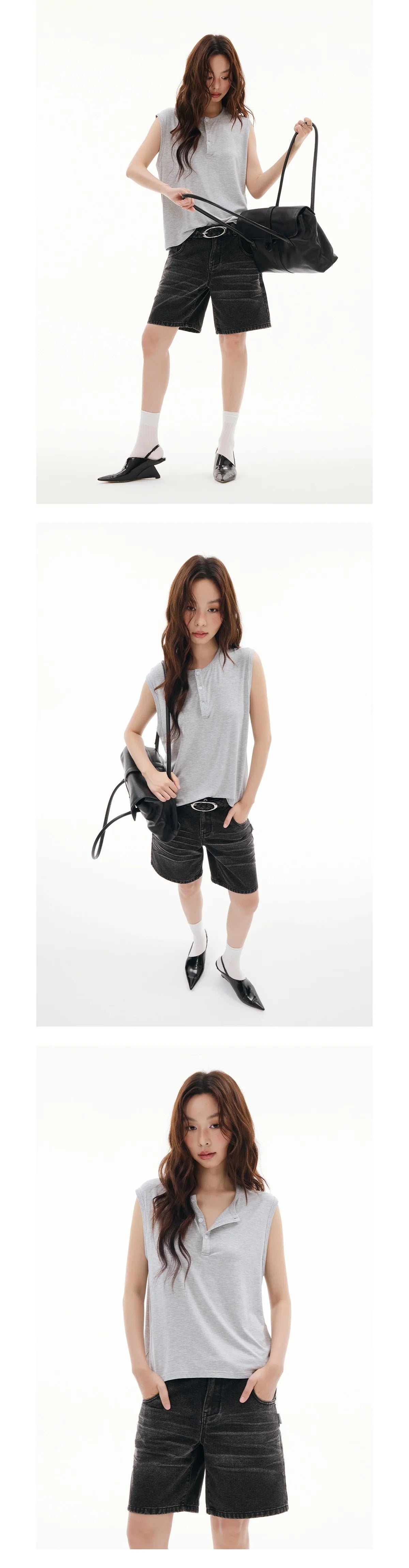 FUNKYFUN Versatile Henry Neck Loose Sleeveless Vest