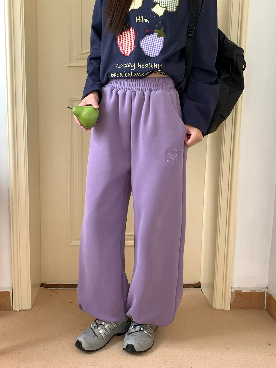 CCKOK Simple Letter Embroidered Solid Sweatpants