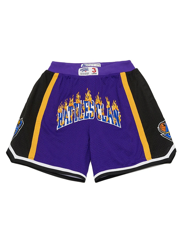 Battles Flame Embroidery Contrasting Basketball Shorts