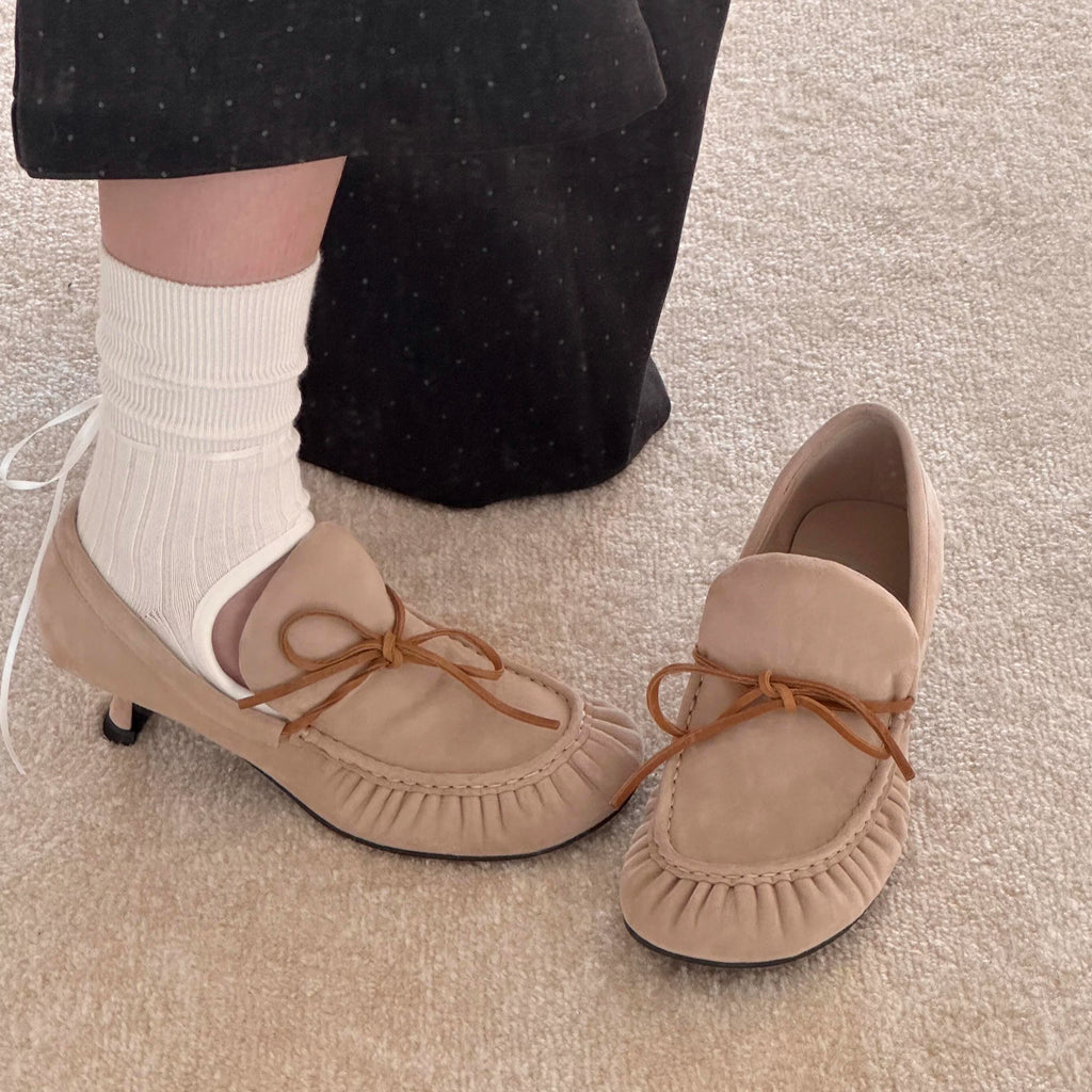 INTAO French Ballet Thick Heel Bow Shoes