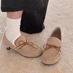 INTAO French Ballet Thick Heel Bow Shoes