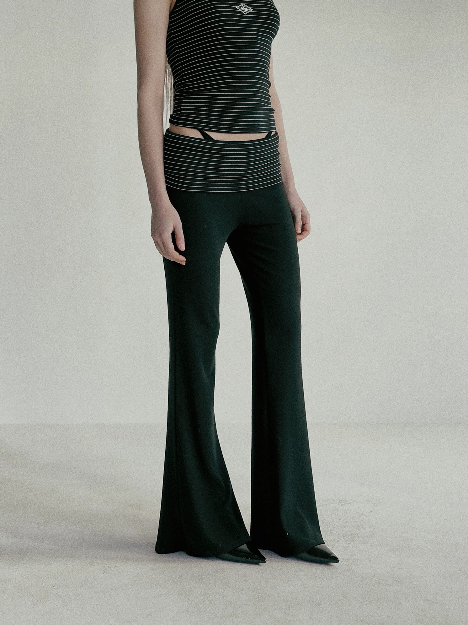 BADBLOOD High-Waist Boot-Cut Striped Pants