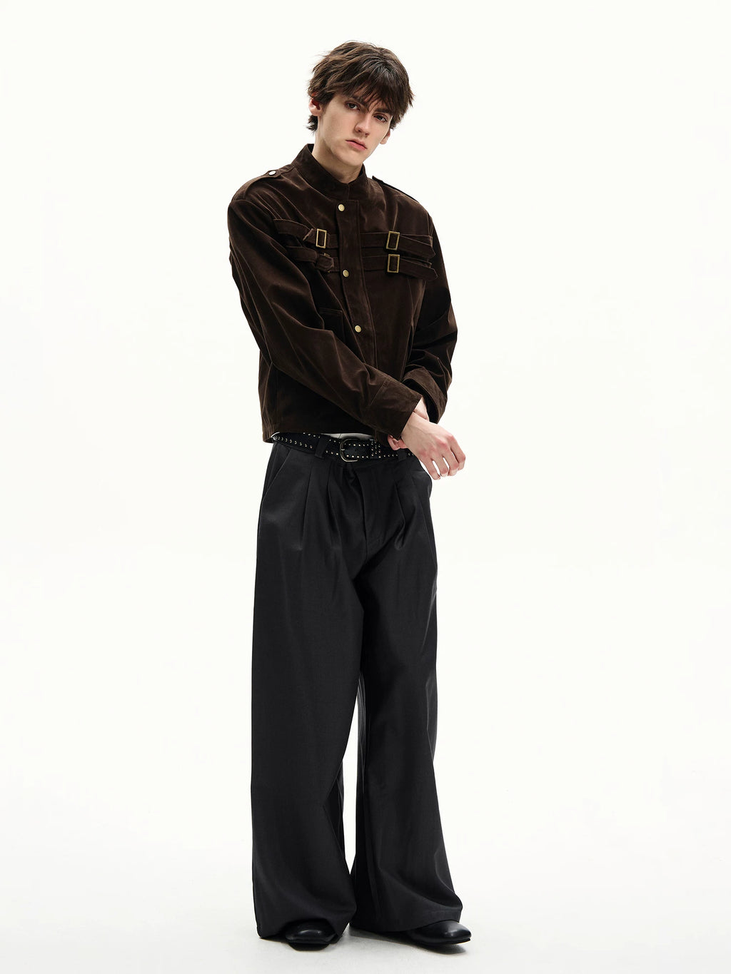 ISIETS Harrington Stand Collar Suede Work Jacket