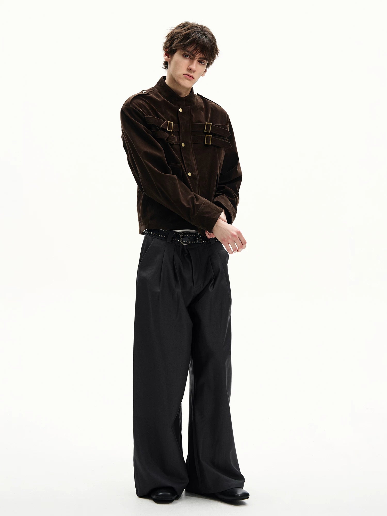 ISIETS Harrington Stand Collar Suede Work Jacket