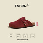 FVDRN Genuine Leather Cork Sole Clog Slippers