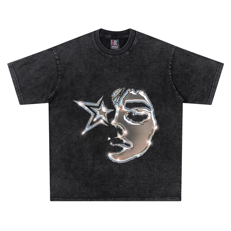 Half-Human Face Heavy Cotton Abstract T-Shirt