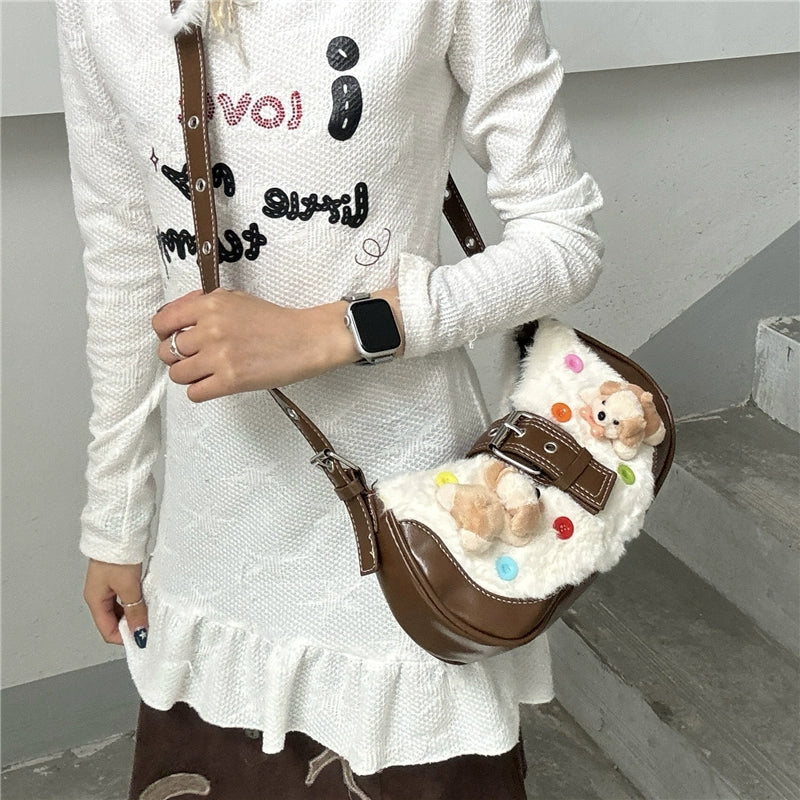 Nikko Yu Plush Dog Crossbody Crescent Bag