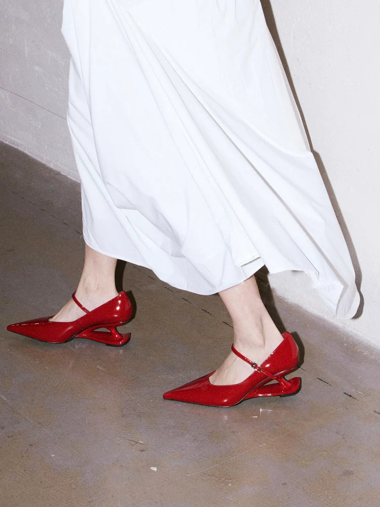 INTAO Red Pointed Toe Mary Jane Heels