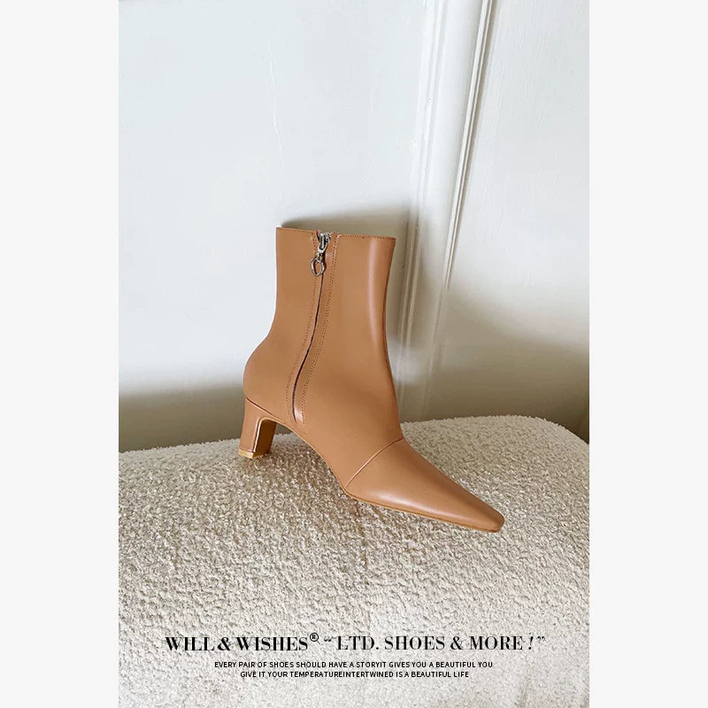 Wang Ding Fashion Small Heel Slim Short Boots