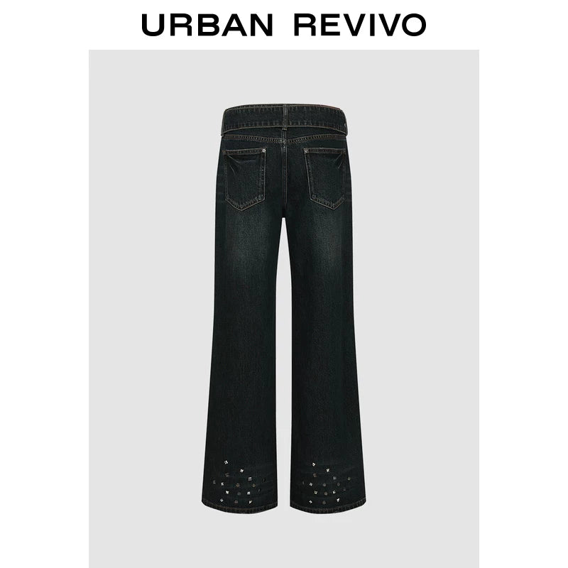 Urban Revivo Rivet Belt Wide Leg Jeans