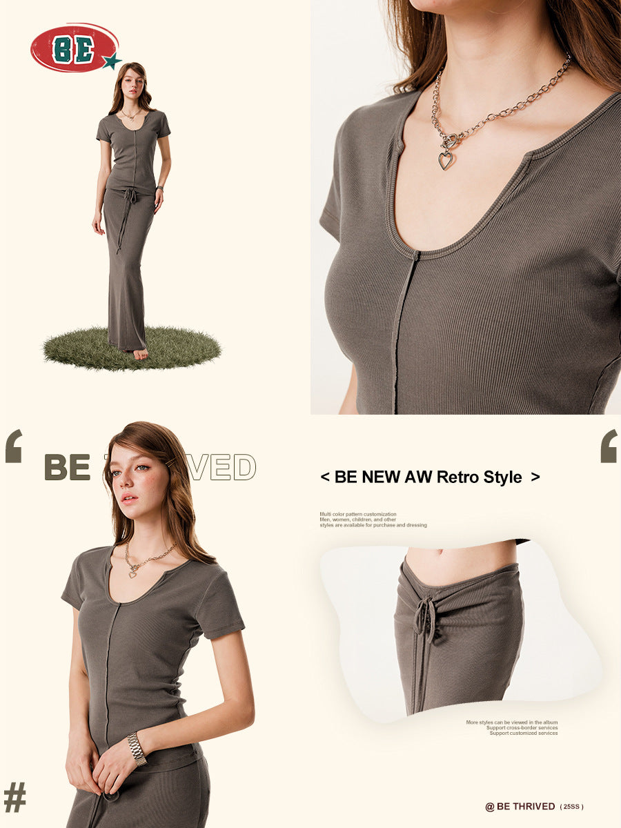 BE BM Diamond-Neck Skirt Set