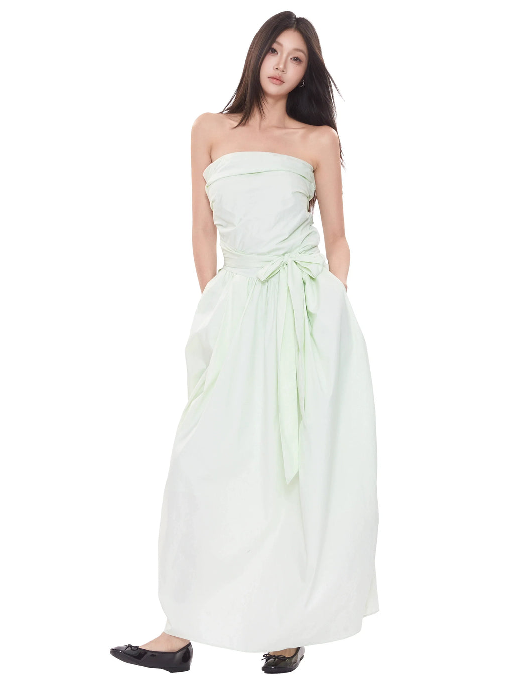 WITHMIN Temperament Thin Strap Waist Tube Top Dress