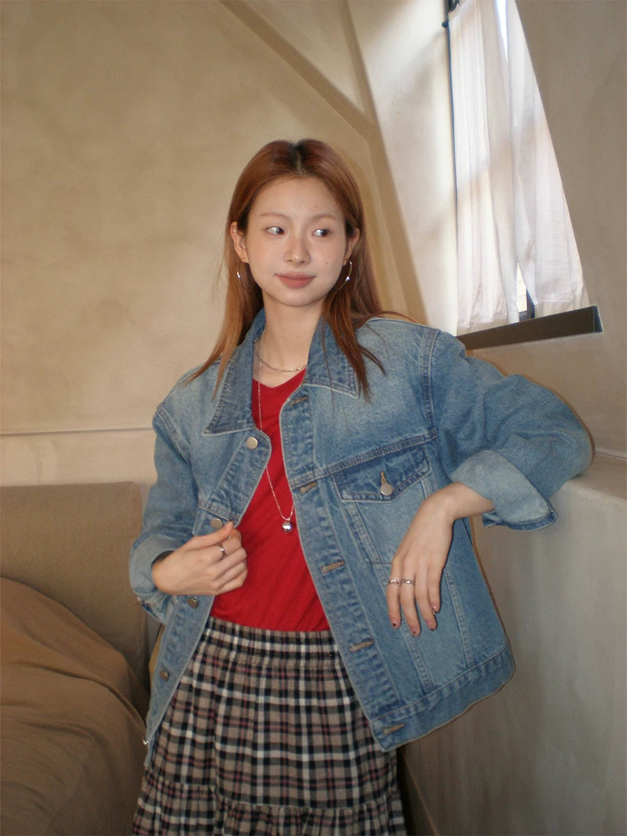 CCKOK Heavy Washed Light Blue Denim Jacket