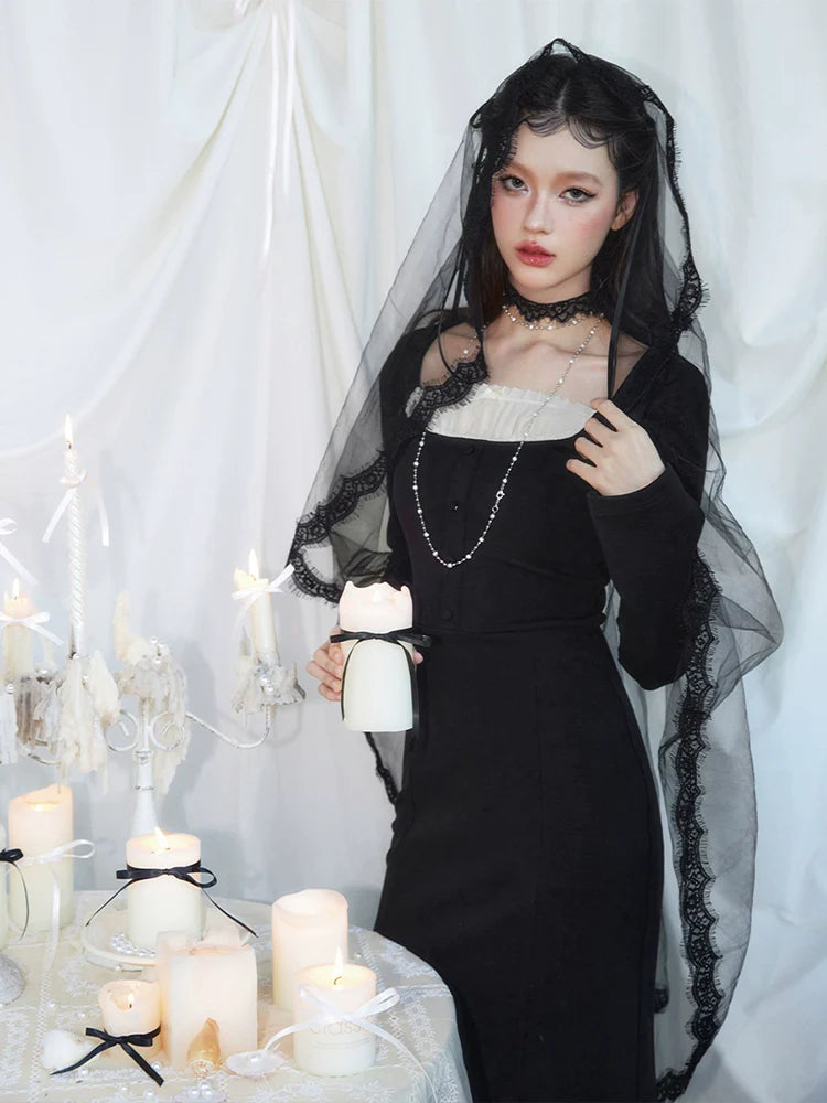 IMONE Vintage Lace Square Neck Knitted Dress