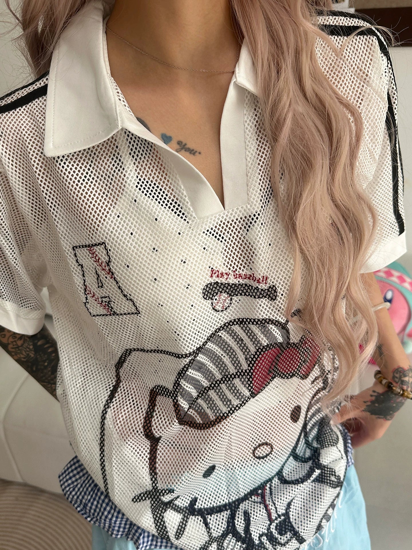 SIXMINU Hollow Sun Protection V Neck T Shirt