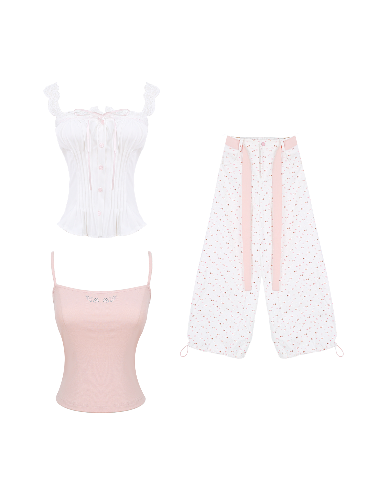 Limerance Angel Wings Suit Suspender Vest Top Cargo Casual Pants Three Piece Set