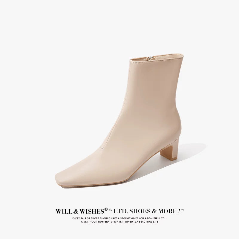 Wang Ding Fashion Small Heel Slim Short Boots