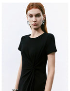 URBAN REVIVO Pleated Slit Slim Short Sleeve Dress