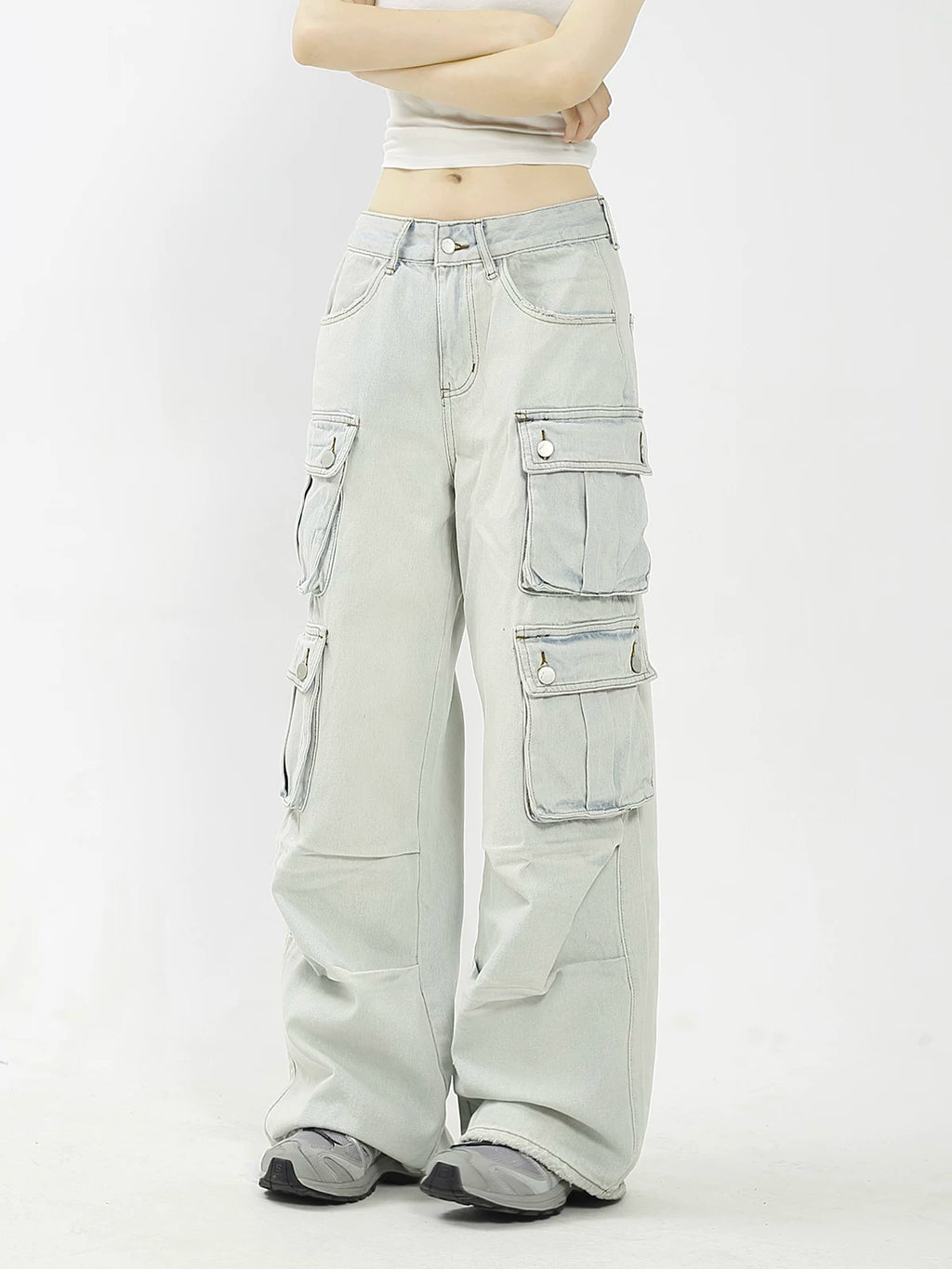 KKBBU Multi Pocket Washed Straight Work Jeans