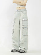 KKBBU Multi Pocket Washed Straight Work Jeans