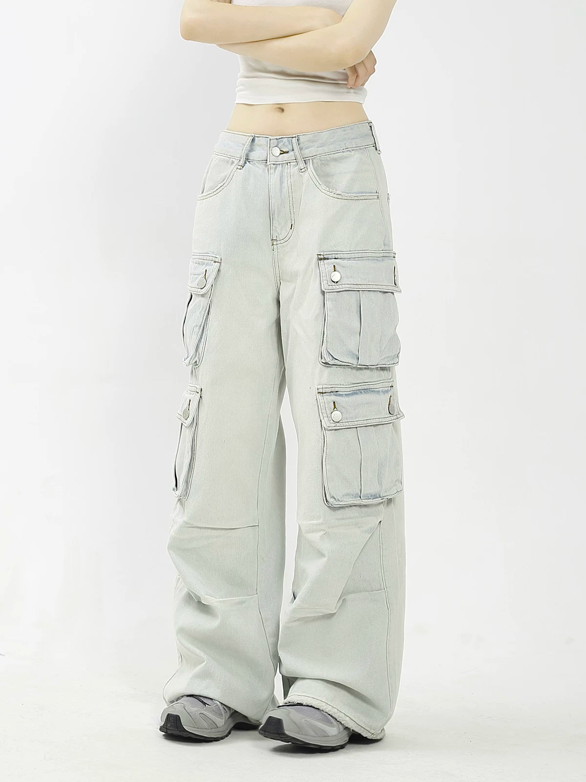 KKBBU Multi Pocket Washed Straight Work Jeans
