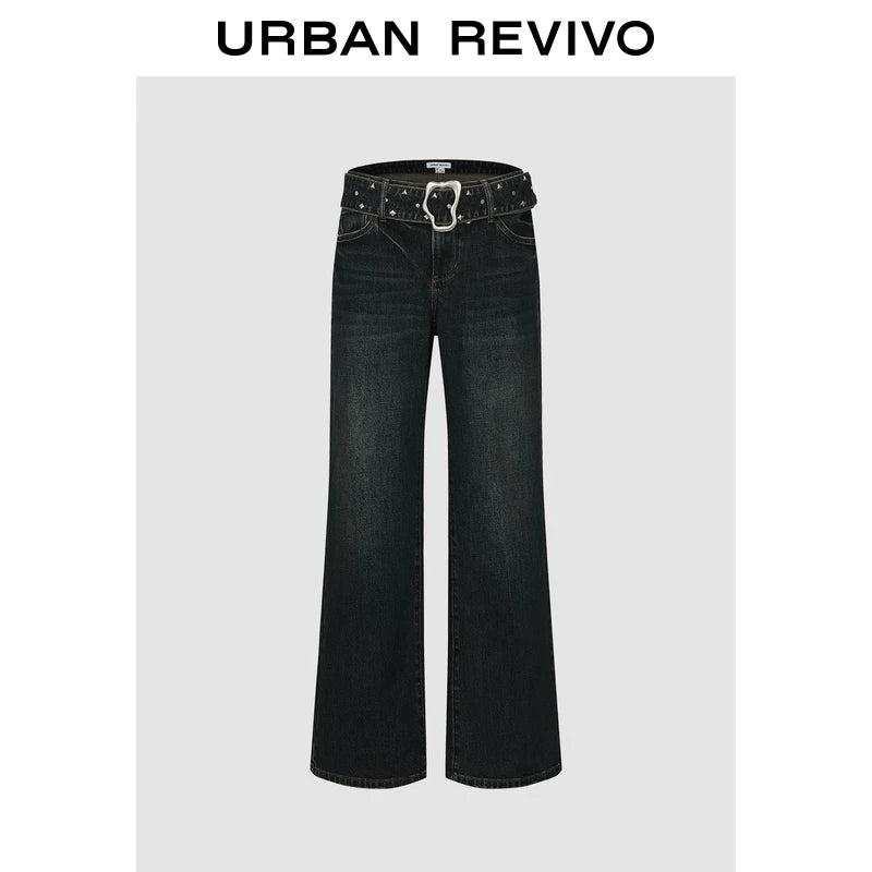 Urban Revivo Rivet Belt Wide Leg Jeans