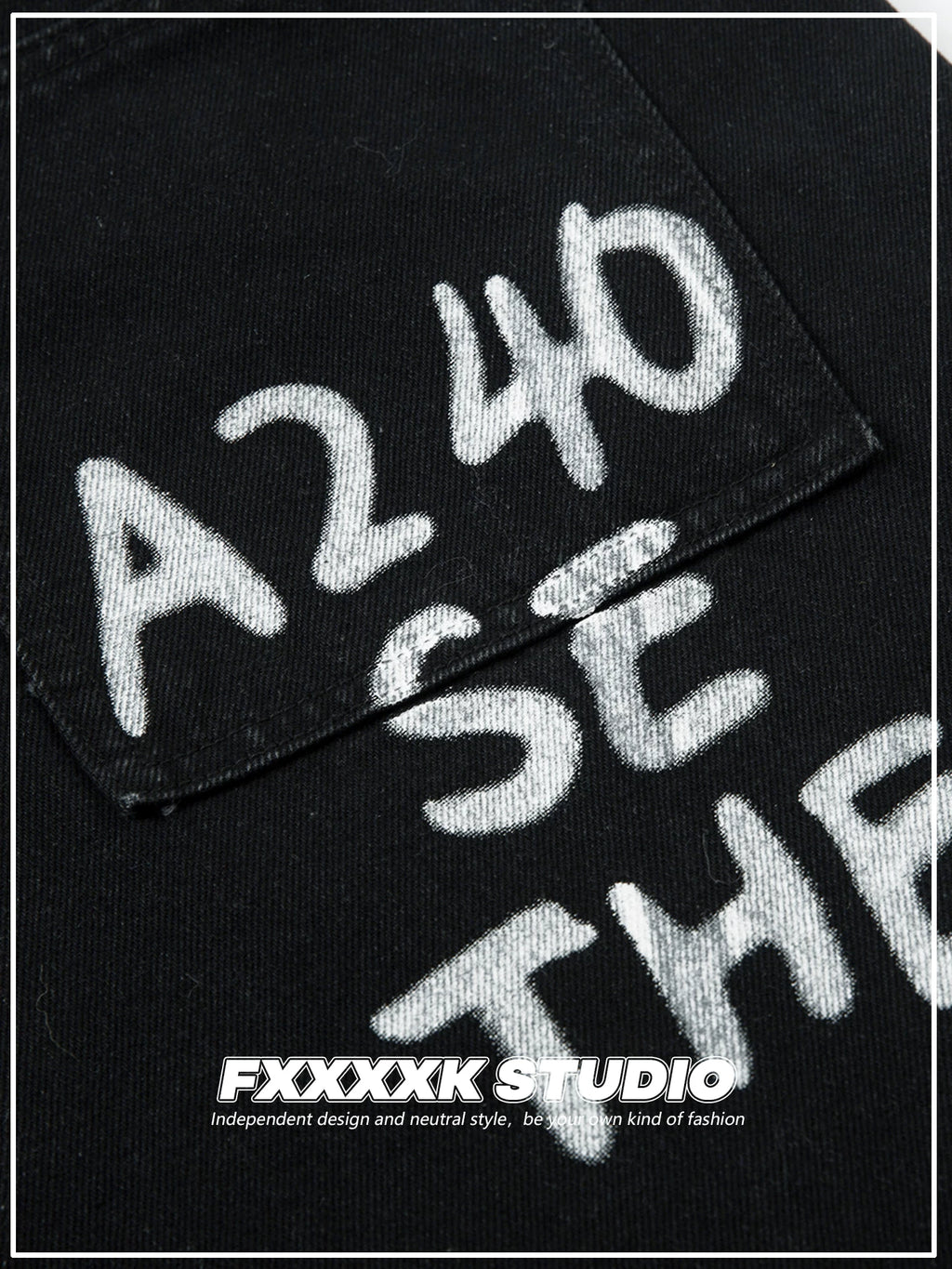 FXK Original Double Waist Leopard Stitching Graffiti Jeans