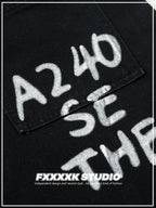 FXK Original Double Waist Leopard Stitching Graffiti Jeans