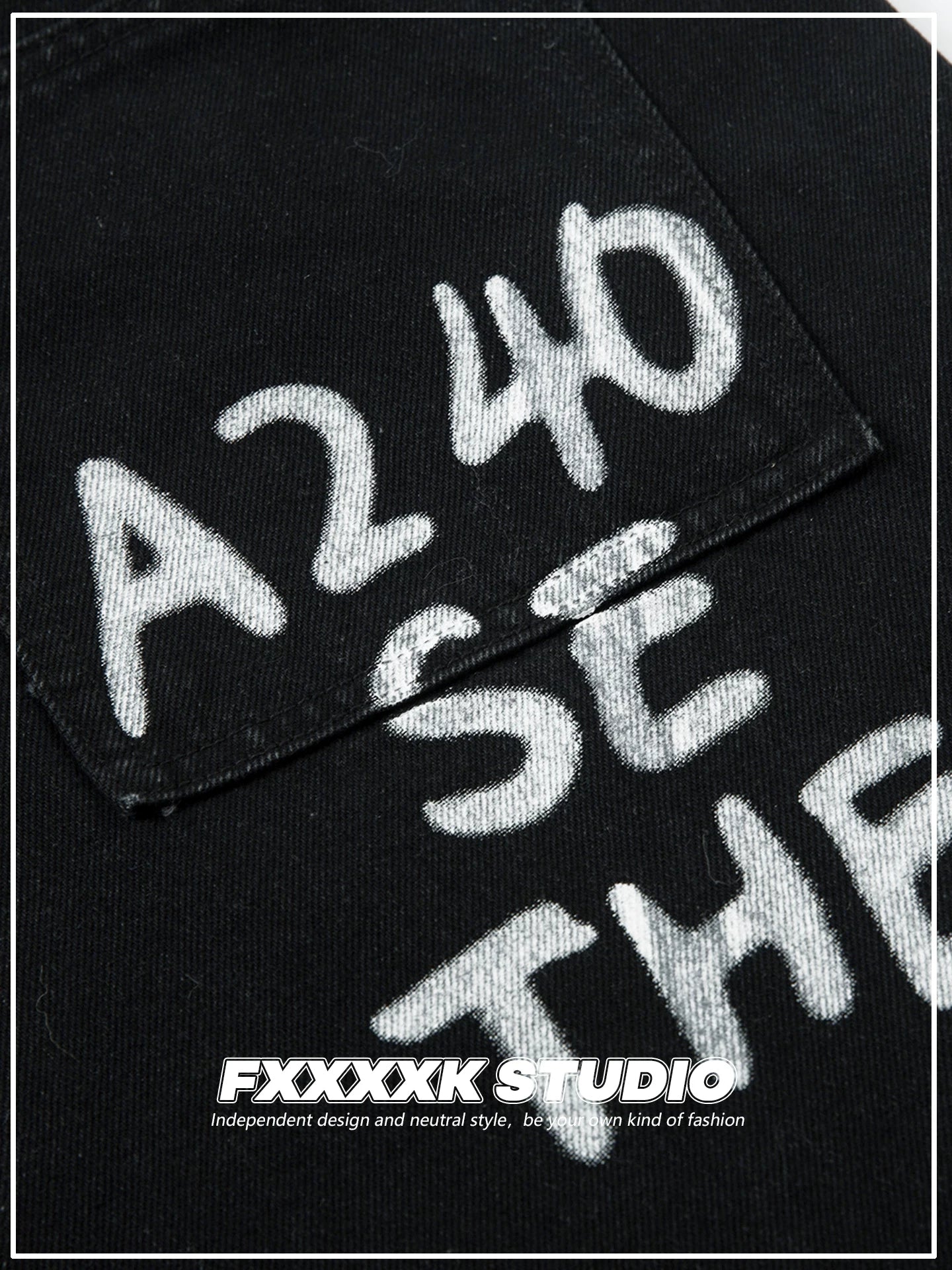 FXK Original Double Waist Leopard Stitching Graffiti Jeans