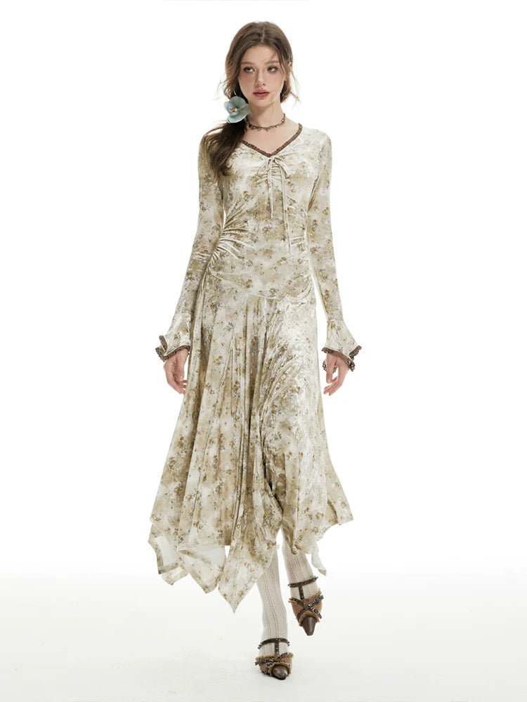 Imone Floral Waist Irregular Flared Sleeve Dress