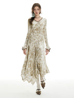 Imone Floral Waist Irregular Flared Sleeve Dress