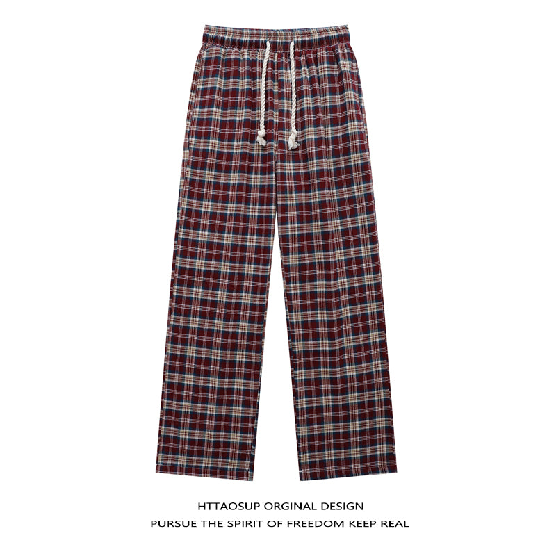 HTTAOSUP Retro Plaid Wide-Leg Pants