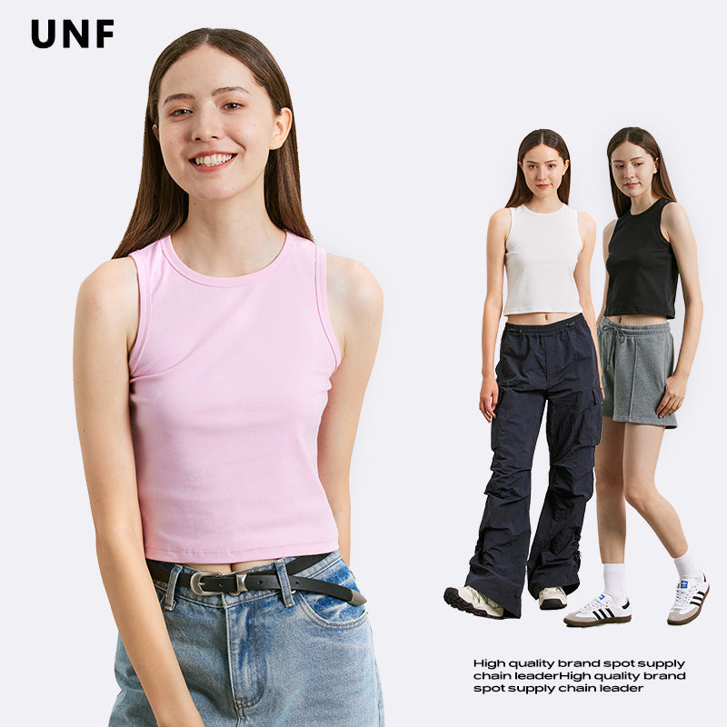 UNF round neck slim-fitting outer Crop Top Tee