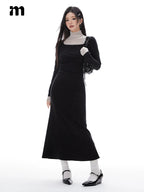 Imone Pleated Waist Mesh Stitching Semi-turtleneck Dress