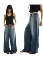 FUNKYFUN Embroidered Plaid Line Straight Jeans