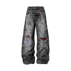 YADxMEDM Baijia Cloth Patch Destroyed Chain Print Jeans