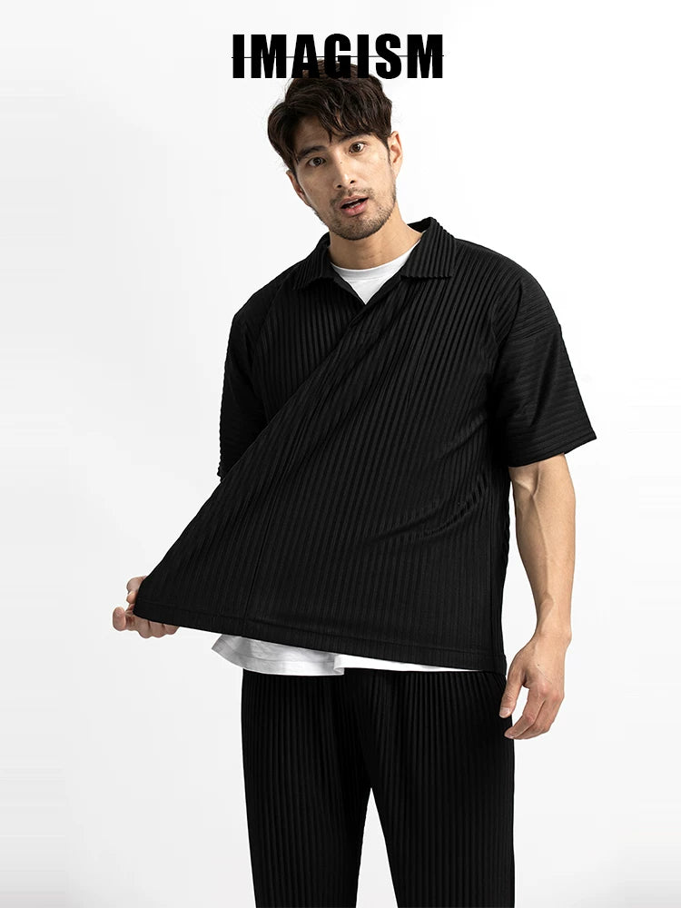 IMAGISM Japanese Pleated Lapel Texture Polo Shirt JM030