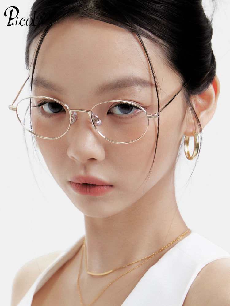 PLCOIN Oval Gold Titanium Glasses Anti-Blue Light Myopia