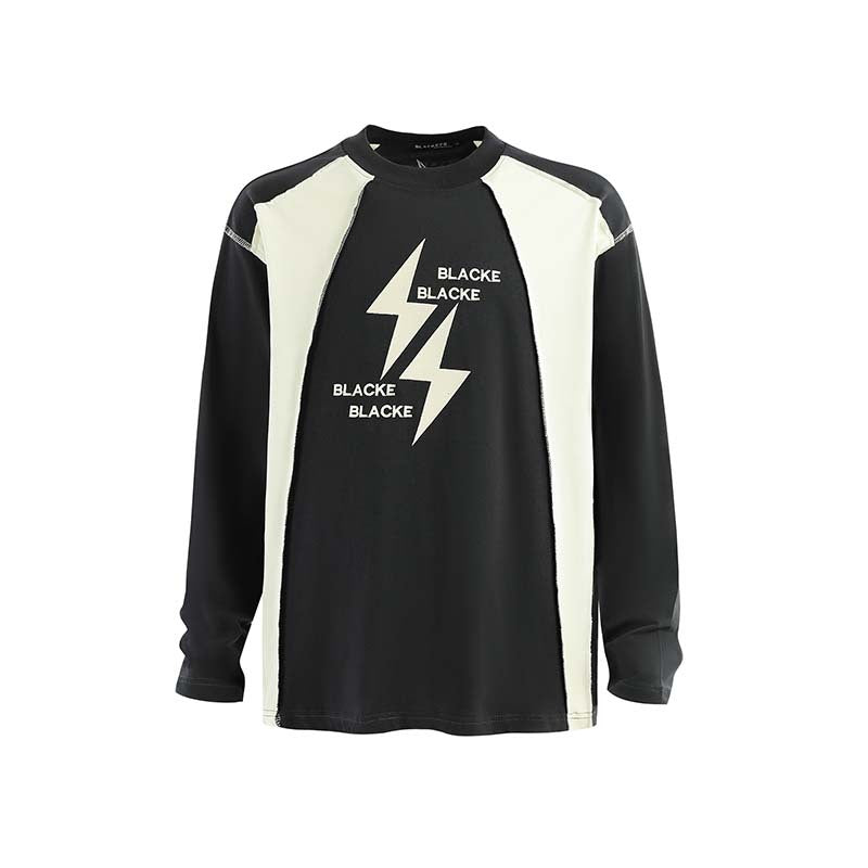 Street Style Lightning Letter Contrast Splice Long-Sleeve Tee